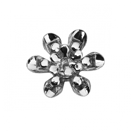 Bild von Messing Perlkappen Blumen Silberfarbe (Für Perlengröße: 14mm D.) 15mm x 14mm, 10 Stück