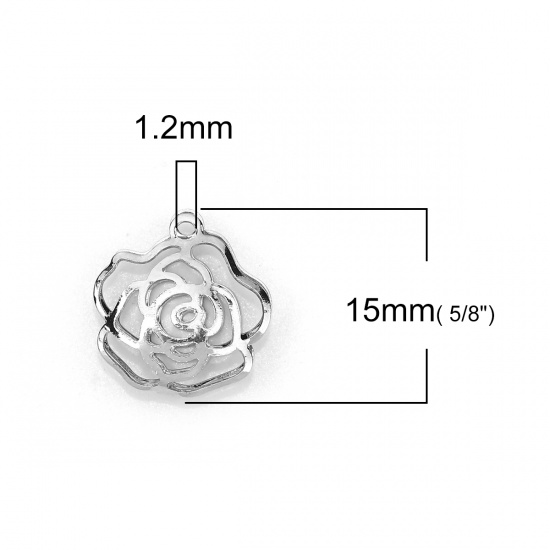 Picture of Brass Bead Cages Silver Tone Flower Can Open 15mm( 5/8") x 14mm( 4/8"), 10 PCs                                                                                                                                                                                
