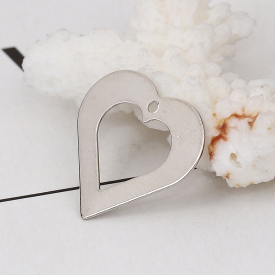Bild von Messing Charms Herz Silberfarbe 20mm x 19mm, 5 Stück