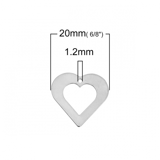 Bild von Messing Charms Herz Silberfarbe 20mm x 19mm, 5 Stück
