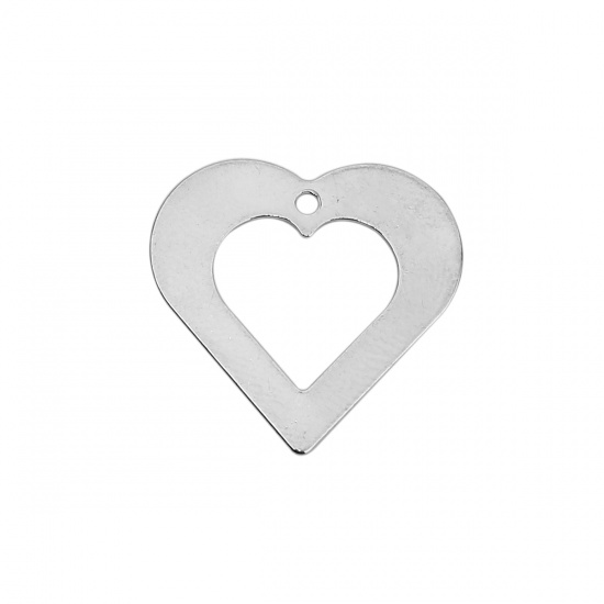 Bild von Messing Charms Herz Silberfarbe 20mm x 19mm, 5 Stück