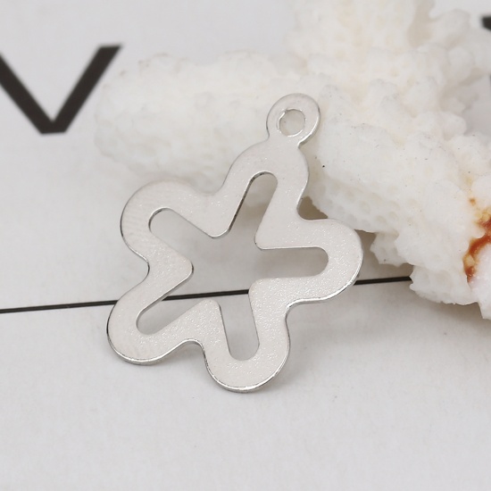Bild von Messing Charms Blumen Silberfarbe 23mm x 19mm, 20 Stück