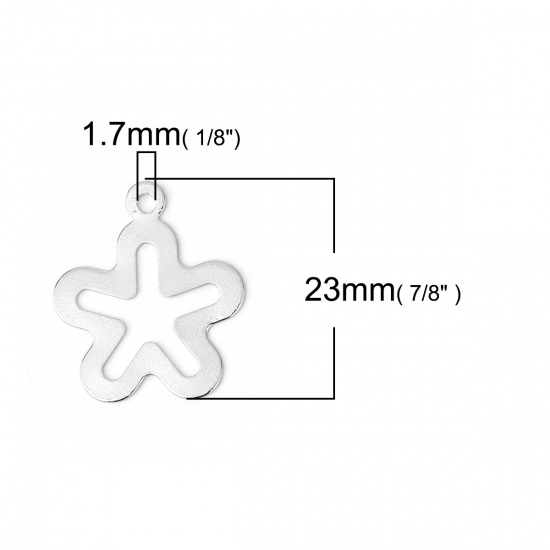 Bild von Messing Charms Blumen Silberfarbe 23mm x 19mm, 20 Stück