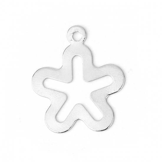 Bild von Messing Charms Blumen Silberfarbe 23mm x 19mm, 20 Stück