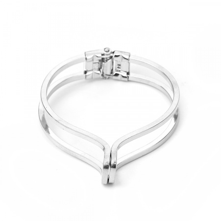 Brass Open Cuff Bangles Bracelets Round Silver Tone 18.5cm(7 2/8") long, 2 PCs