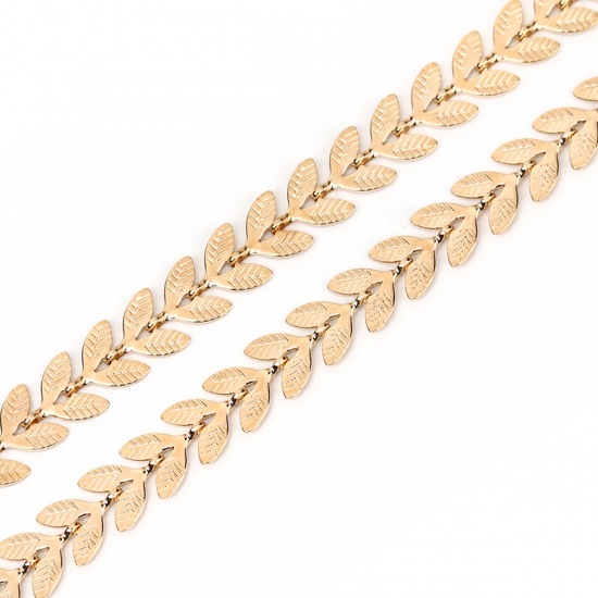 Picture of Copper Textured Spiky Chain Findings Leaf KC Gold Plated 7x6.2mm( 2/8" x 2/8"), 1 M
