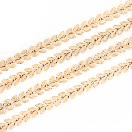 Picture of Copper Textured Spiky Chain Findings Leaf KC Gold Plated 7x6.2mm( 2/8" x 2/8"), 1 M