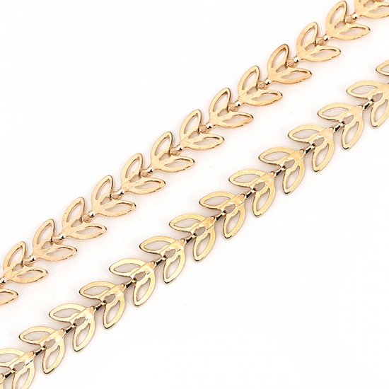Picture of Brass Spiky Chain Findings Leaf KC Gold Plated 7x6.4mm( 2/8" x 2/8"), 1 M                                                                                                                                                                                     