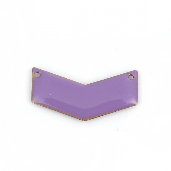 Image de Connecteurs Sequins Emaillés Double Face en Laiton Forme de V Sans Plaqué Violet Email 30mm x 15mm, 5 Pcs                                                                                                                                                     