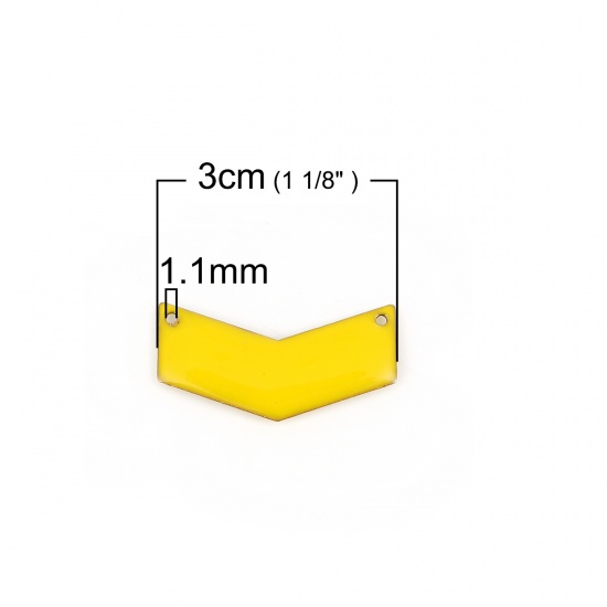 Изображение Латунь Эмалированные Блестки Коннекторы В форме V Фон Желтый С Эмалью 30мм x 15мм, 5 ШТ