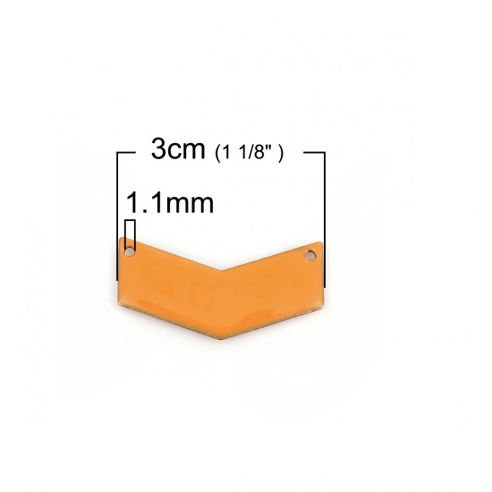 Изображение Латунь Эмалированные Блестки Коннекторы В форме V Фон Оранжевый С Эмалью 30мм x 15мм, 5 ШТ