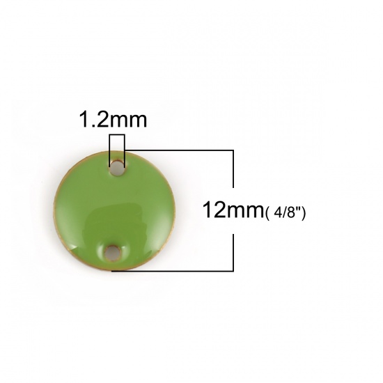 Picture of Brass Enamelled Sequins Connectors Round Unplated Green Enamel 12mm( 4/8") Dia., 10 PCs                                                                                                                                                                       