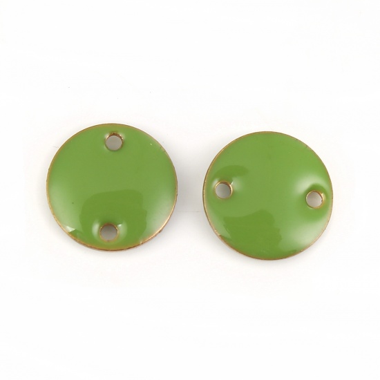 Picture of Brass Enamelled Sequins Connectors Round Unplated Green Enamel 12mm( 4/8") Dia., 10 PCs                                                                                                                                                                       