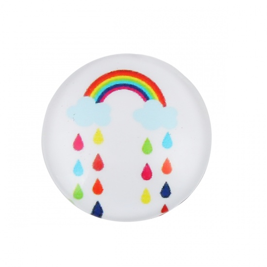 Picture of Glass Dome Seals Cabochon Weather Collection Round Flatback Multicolor Rainbow Pattern 20mm( 6/8") Dia, 30 PCs