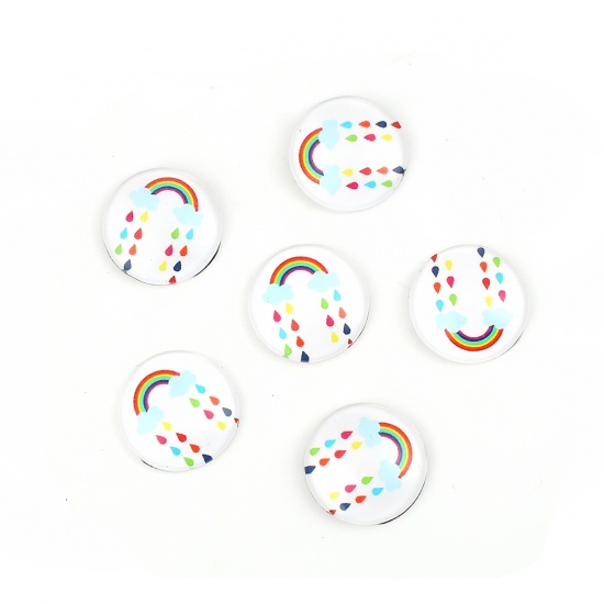 Picture of Glass Dome Seals Cabochon Weather Collection Round Flatback Multicolor Rainbow Pattern 20mm( 6/8") Dia, 30 PCs