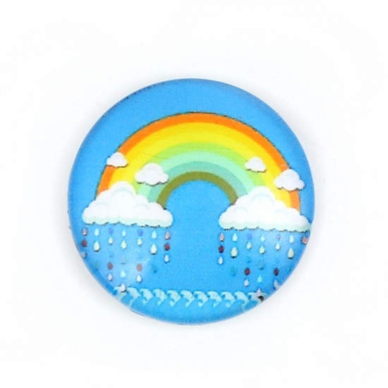 Immagine di Vetro Cupola Dome Seals Cabochon Tondo Flatback Multicolore Arcobaleno Disegno 20mm Dia, 30 Pz