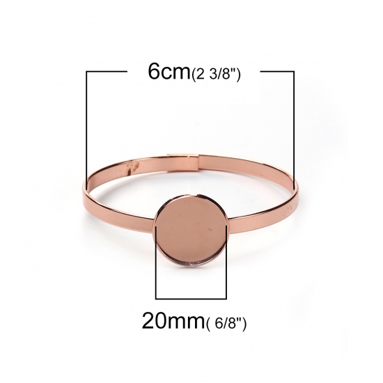 Picture of Brass Bangles Bracelets Round Rose Gold Cabochon Settings (Fits 20mm Dia.) Can Open 20cm(7 7/8") long, 1 Piece                                                                                                                                                