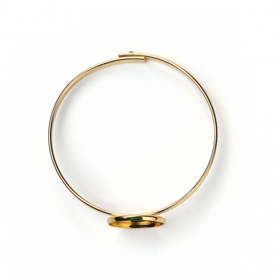 Picture of Brass Bangles Bracelets Round Gold Plated Cabochon Settings (Fits 20mm Dia.) Can Open 20cm(7 7/8") long, 1 Piece                                                                                                                                              