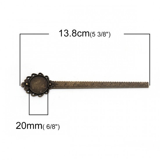 Immagine di Lega di Zinco Segnalibro Righello Bronzo Antico Fiore Basi per Cabochon (Adatto 20mm) 13.8cm x 2.8cm, 3 Pz