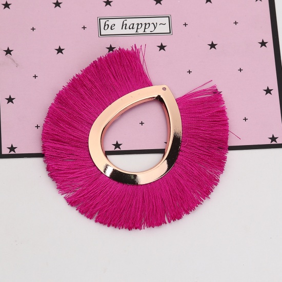 Picture of Polyester Tassel Pendants Drop Gold Plated Fuchsia About 8.5cm(3 3/8") x 8cm(3 1/8"), 3 PCs