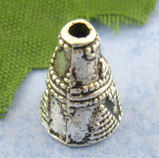 Picture of 60PCs Antique Silver Color Cone Cap End Beads 11*9mm