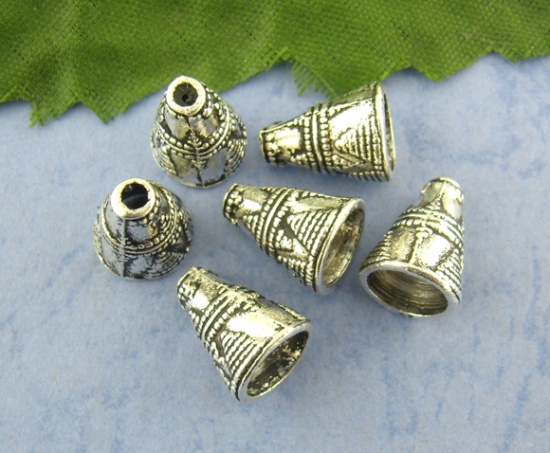 Picture of 60PCs Antique Silver Color Cone Cap End Beads 11*9mm