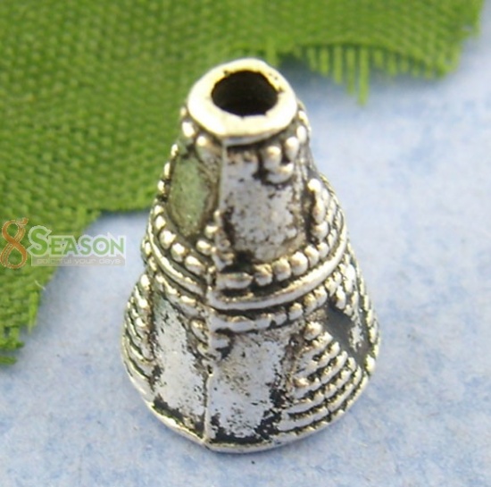 Picture of 60PCs Antique Silver Color Cone Cap End Beads 11*9mm