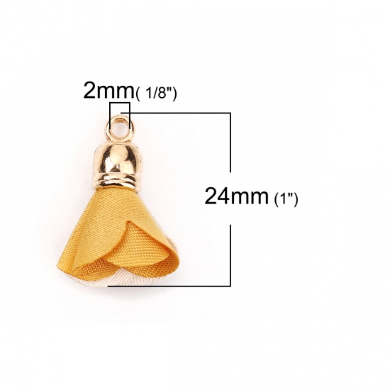 Picture of Fabric Tassel Charms Flower Gold Plated Off-white & Yellow About 24mm(1") x 20mm( 6/8"), 20 PCs