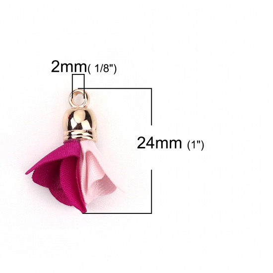 Picture of Fabric Tassel Charms Flower Gold Plated Fuchsia & Pink About 24mm(1") x 20mm( 6/8"), 20 PCs