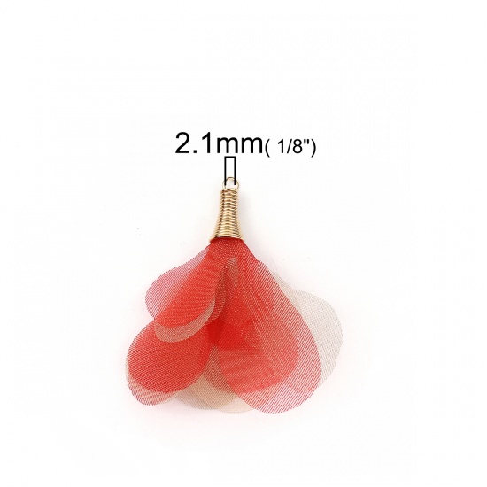 Immagine di Organza Nappine Ciondoli Fiore Oro Placcato Rosso Circa 5cm x 4.5cm, 20 Pz