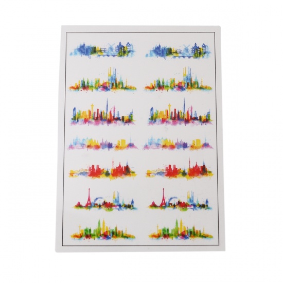 Image de DIY Papier Autocollant Décoration en Résine & PVC Bâtiment Multicolore Rectangle 15cm x 10.5cm, 2 Pièces