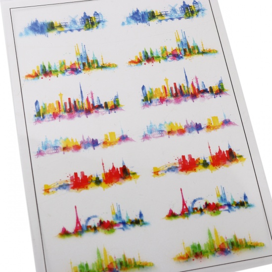 Image de DIY Papier Autocollant Décoration en Résine & PVC Bâtiment Multicolore Rectangle 15cm x 10.5cm, 2 Pièces