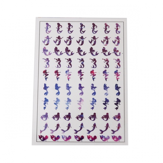 Picture of Resin & PVC DIY Scrapbook Deco Stickers Rectangle Multicolor Mermaid 15cm(5 7/8") x 10.5cm(4 1/8"), 2 Sheets