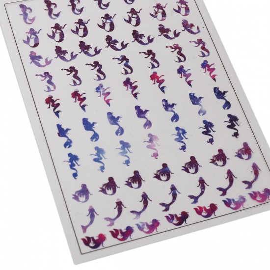 Picture of Resin & PVC DIY Scrapbook Deco Stickers Rectangle Multicolor Mermaid 15cm(5 7/8") x 10.5cm(4 1/8"), 2 Sheets