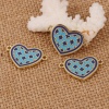 Picture of Brass Cloisonne Connectors Heart Gold Plated Lake Blue Flower Enamel 28mm(1 1/8") x 18mm( 6/8"), 2 PCs
