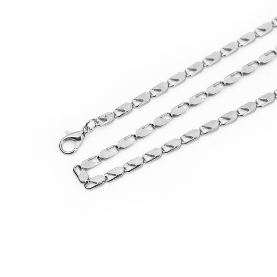 Picture of Iron Based Alloy Melon Seeds Chain Necklace Rectangle Silver Tone 73cm(28 6/8") long, Chain Size: 8x3.4mm( 3/8" x 1/8"), 3 PCs