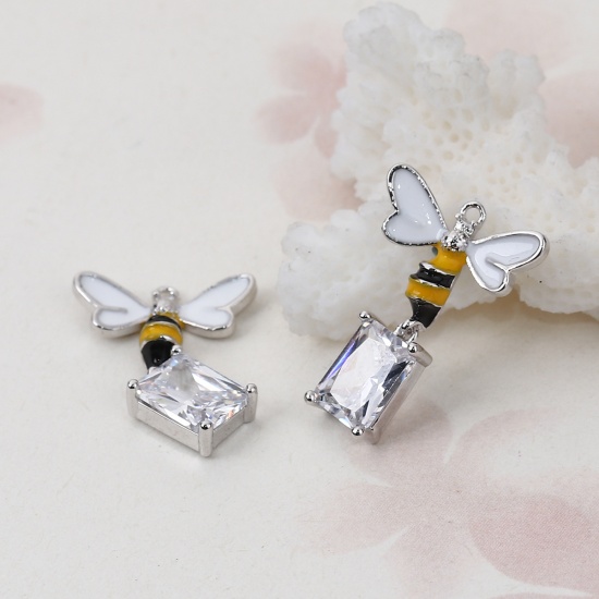 Immagine di Acrilato & Ottone Charms Ape Vero Platino Placcato Trasparente Rettangolo Smalto 21mmx 15mm, 2 Pz