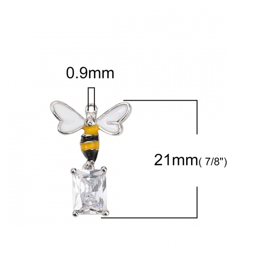 Immagine di Acrilato & Ottone Charms Ape Vero Platino Placcato Trasparente Rettangolo Smalto 21mmx 15mm, 2 Pz