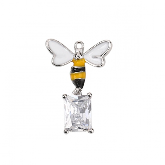Immagine di Acrilato & Ottone Charms Ape Vero Platino Placcato Trasparente Rettangolo Smalto 21mmx 15mm, 2 Pz
