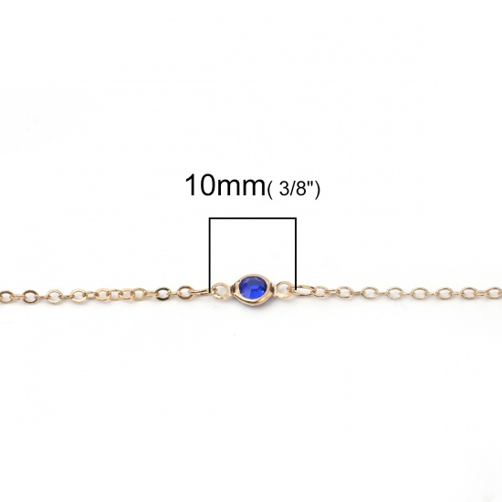 Picture of Acrylic & Brass Link Cable Chain Findings Round Gold Plated Deep Blue 2.2x1.8mm( 1/8" x 1/8"), 1 M                                                                                                                                                            