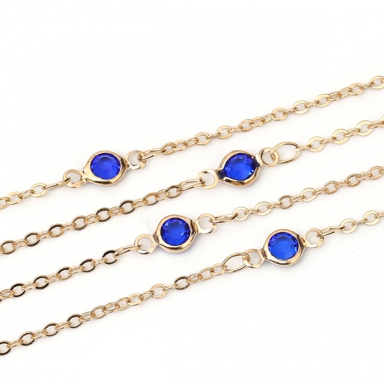 Picture of Acrylic & Brass Link Cable Chain Findings Round Gold Plated Deep Blue 2.2x1.8mm( 1/8" x 1/8"), 1 M                                                                                                                                                            