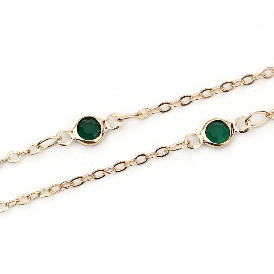 Picture of Acrylic & Brass Link Cable Chain Findings Round Gold Plated Dark Green 2.2x1.8mm( 1/8" x 1/8"), 1 M                                                                                                                                                           