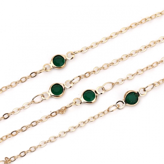Picture of Acrylic & Brass Link Cable Chain Findings Round Gold Plated Dark Green 2.2x1.8mm( 1/8" x 1/8"), 1 M                                                                                                                                                           
