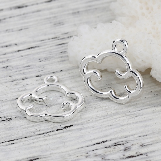 Picture of Zinc Based Alloy Weather Collection Charms Cloud Silver Plated 15mm( 5/8") x 14mm( 4/8"), 20 PCs