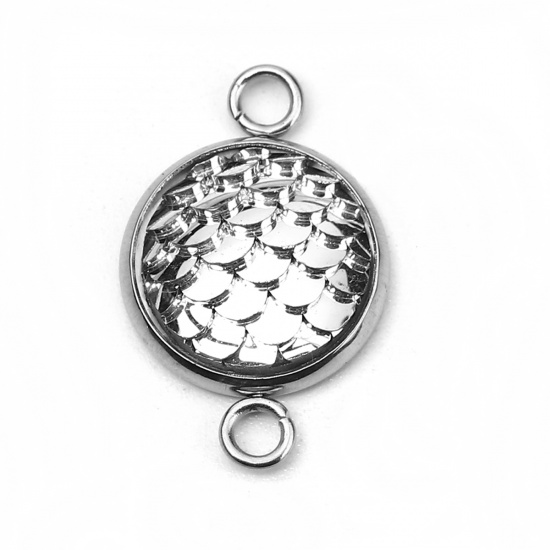 Picture of 304 Stainless Steel & Resin Mermaid Fish/ Dragon Scale Connectors Round Silver Tone Silver 22mm( 7/8") x 14mm( 4/8"), 10 PCs”