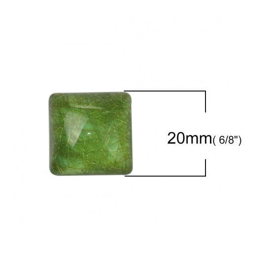 Picture of Resin Dome Seals Cabochon Square Green Drawbench 20mm( 6/8") x 20mm( 6/8"), 10 PCs