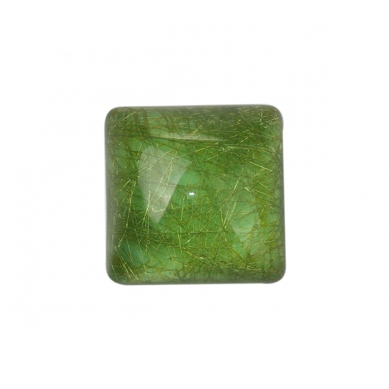 Picture of Resin Dome Seals Cabochon Square Green Drawbench 20mm( 6/8") x 20mm( 6/8"), 10 PCs