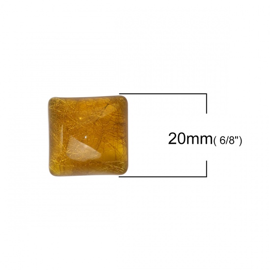 Picture of Resin Dome Seals Cabochon Square Yellow Drawbench 20mm( 6/8") x 20mm( 6/8"), 10 PCs