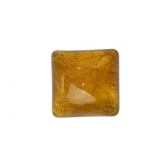 Picture of Resin Dome Seals Cabochon Square Yellow Drawbench 20mm( 6/8") x 20mm( 6/8"), 10 PCs