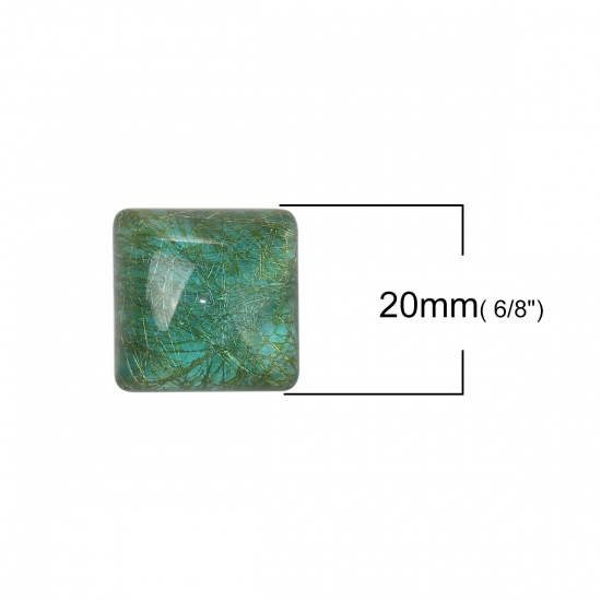 Picture of Resin Dome Seals Cabochon Square Green Blue Drawbench 20mm( 6/8") x 20mm( 6/8"), 10 PCs